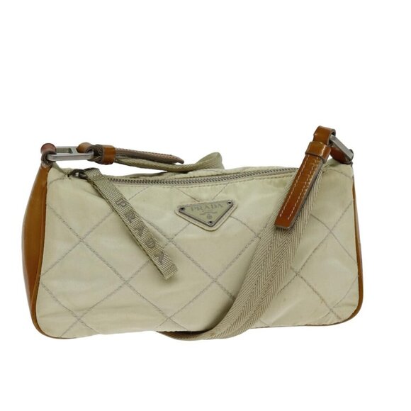 PRADA Shoulder Bag Nylon Enamel Beige Brown Auth - Picture 1 of 16